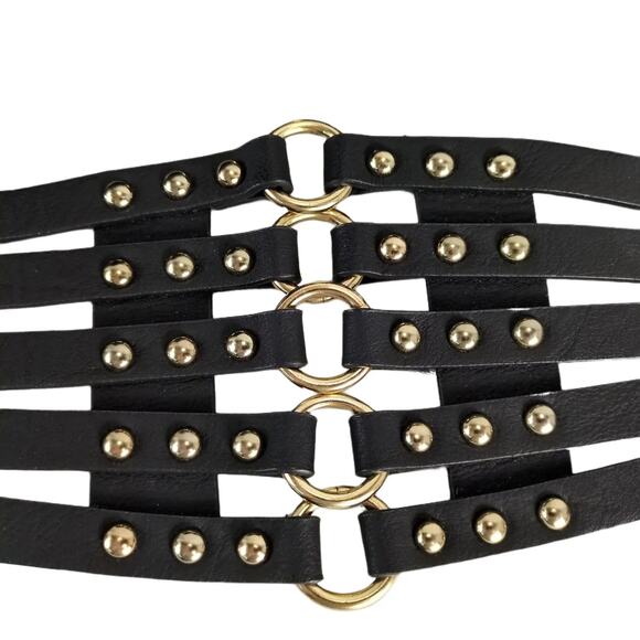 Unknown Accessories - Elastic Corset-Style Belt 3X Rivets & Rings Strappy Waist Steampunk Goth Biker